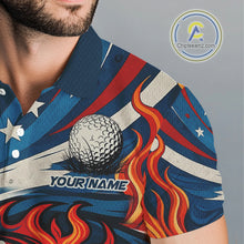 Load image into Gallery viewer, American Flag pattern Flame golf ball Mens Golf polo shirts Custom patriotic Golf Outfit For Mens NQS10038