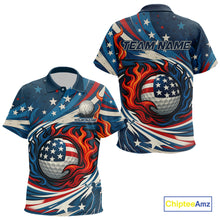 Load image into Gallery viewer, American Flag pattern Flame golf ball Kid Golf polo shirts Custom patriotic Golf Outfit For Kid NQS10038