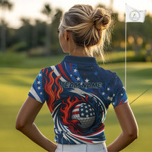 Load image into Gallery viewer, American Flag pattern Flame golf ball Women Golf polo shirts Custom patriotic Golf Outfit For Women NQS10038