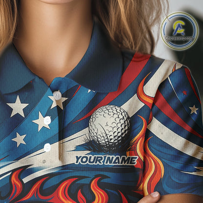 American Flag pattern Flame golf ball Women Golf polo shirts Custom patriotic Golf Outfit For Women NQS10038