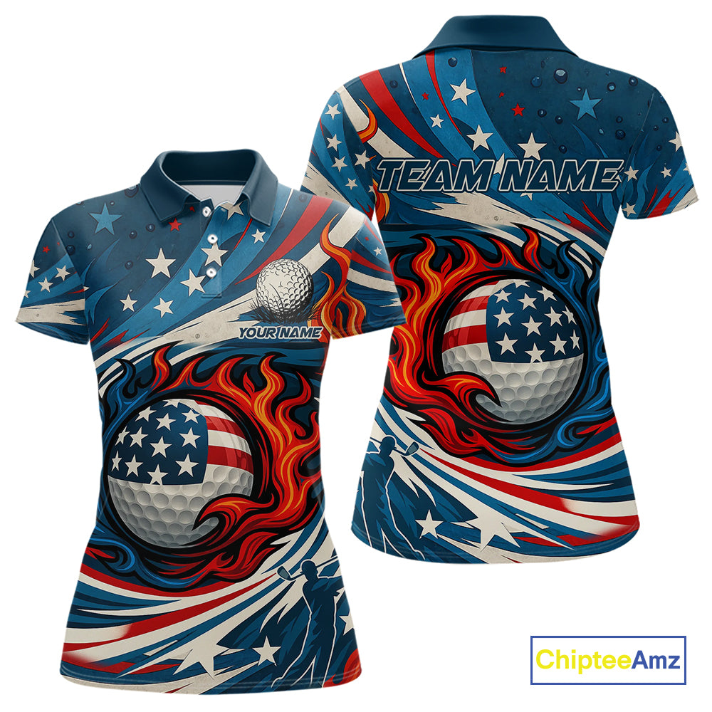 American Flag pattern Flame golf ball Women Golf polo shirts Custom patriotic Golf Outfit For Women NQS10038