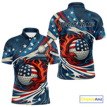 Load image into Gallery viewer, American Flag pattern Flame golf ball Mens Golf polo shirts Custom patriotic Golf Outfit For Mens NQS10038