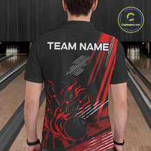 Load image into Gallery viewer, Black and Red Flame Bowling Polo, Quarter Zip Shirts For Men Custom Bowling Outfit Team Jerseys NQS10192