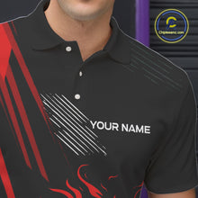 Load image into Gallery viewer, Black and Red Flame Bowling Polo, Quarter Zip Shirts For Men Custom Bowling Outfit Team Jerseys NQS10192