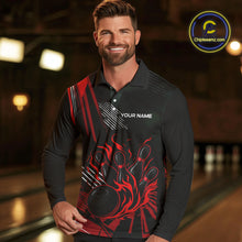Load image into Gallery viewer, Black and Red Flame Bowling Polo, Quarter Zip Shirts For Men Custom Bowling Outfit Team Jerseys NQS10192