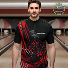 Load image into Gallery viewer, Black and Red Flame Bowling Polo, Quarter Zip Shirts For Men Custom Bowling Outfit Team Jerseys NQS10192