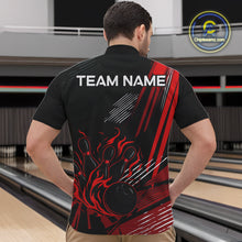 Load image into Gallery viewer, Black and Red Flame Bowling Polo, Quarter Zip Shirts For Men Custom Bowling Outfit Team Jerseys NQS10192