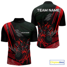 Load image into Gallery viewer, Black and Red Flame Bowling Polo, Quarter Zip Shirts For Men Custom Bowling Outfit Team Jerseys NQS10192
