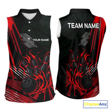 Load image into Gallery viewer, Black and Red Flame Bowling sleeveless polo Shirts Custom Bowling Outfit Team Jerseys NQS10192