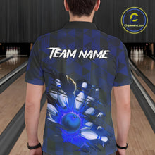 Load image into Gallery viewer, Blue Camo strike Men&#39;s Bowling Polo, Quarter Zip Shirt Custom Team Bowling jersey, gift for bowler NQS10343