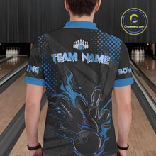 Load image into Gallery viewer, Personalized Black and Blue Flame Bowling Polo, 1/4 Zip Shirts For Men, Custom bowling Team Jerseys NQS10771