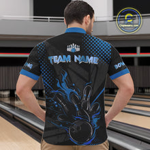 Load image into Gallery viewer, Personalized Black and Blue Flame Bowling Polo, 1/4 Zip Shirts For Men, Custom bowling Team Jerseys NQS10771