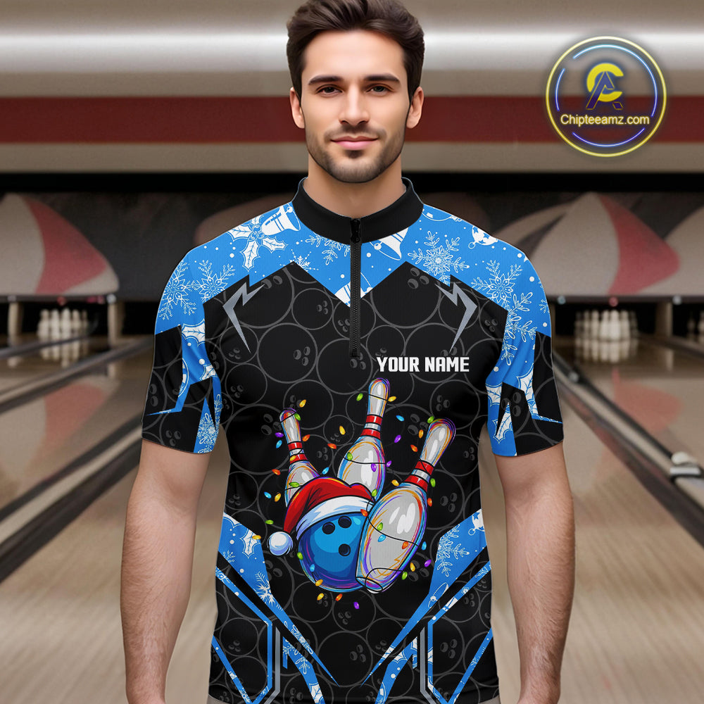 Black Camo Blue Christmas Bowling shirts for men Custom Team bowling jerseys gift for bowlers NQS10966