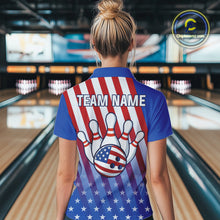 Load image into Gallery viewer, Red, White and Blue US Flag Bowling Shirts for Women Custom Patriotic Bowling Team Jerseys NQS11148