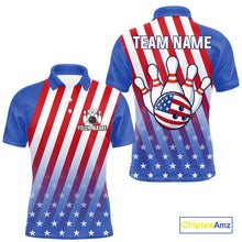 Load image into Gallery viewer, Red, White and Blue US Flag Bowling Shirts for Men Custom Patriotic Bowling Team Jerseys NQS11148