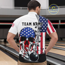 Load image into Gallery viewer, American Flag Skull Bowling Polo, Quarter Zip Shirts for Men Custom Patriotic Bowling Team jerseys NQS11694