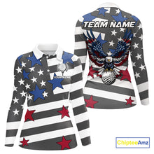 Load image into Gallery viewer, Gray and White American Flag Eagle Golf Polo shirt for Women Custom patriotic team ladies golf outfit NQS9798
