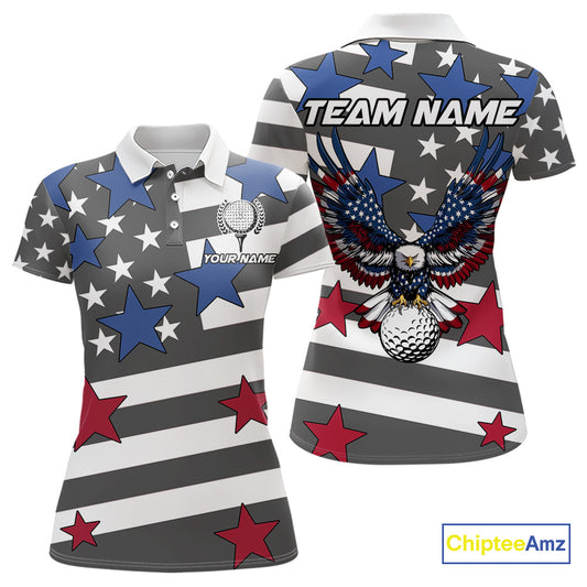 Gray and White American Flag Eagle Golf Polo shirt for Women Custom patriotic team ladies golf outfit NQS9798