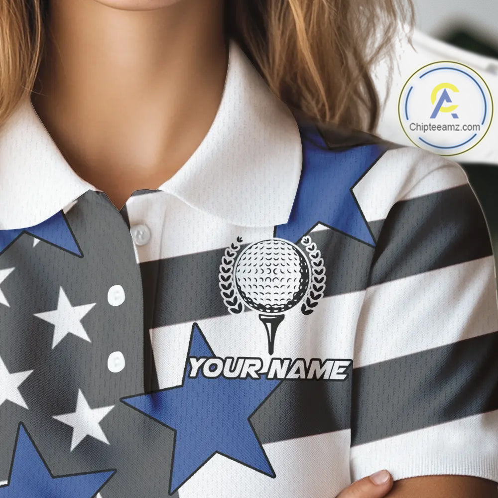 Gray and White American Flag Eagle Golf Polo shirt for Women Custom patriotic team ladies golf outfit NQS9798
