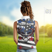 Load image into Gallery viewer, Gray &amp; White American Flag Eagle Women Sleeveless Polo shirt Custom patriotic team ladies golf outfit NQS9798