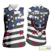 Load image into Gallery viewer, Gray &amp; White American Flag Eagle Women Sleeveless Polo shirt Custom patriotic team ladies golf outfit NQS9798