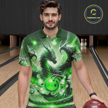 Load image into Gallery viewer, Personalized Green Lights Dragon Mens Bowling Polo, 1/4 Zip Shirt Custom Team Bowling League Jersey NQS10199