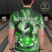 Load image into Gallery viewer, Personalized Green Lights Dragon Mens Bowling Polo, 1/4 Zip Shirt Custom Team Bowling League Jersey NQS10199