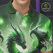Load image into Gallery viewer, Personalized Green Lights Dragon Mens Bowling Polo, 1/4 Zip Shirt Custom Team Bowling League Jersey NQS10199