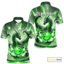 Load image into Gallery viewer, Personalized Green Lights Dragon Mens Bowling Polo, 1/4 Zip Shirt Custom Team Bowling League Jersey NQS10199
