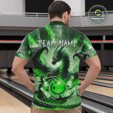 Load image into Gallery viewer, Personalized Green Lights Dragon Mens Bowling Polo, 1/4 Zip Shirt Custom Team Bowling League Jersey NQS10199