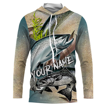 Personalized Chinook salmon Fishing jerseys, salmon scales long sleeve fishing shirts uv protection NQS3685