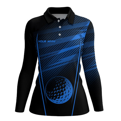 Black and Blue Pattern Golf ball custom Womens golf polo shirts, personalized golf gifts for ladies NQS8160