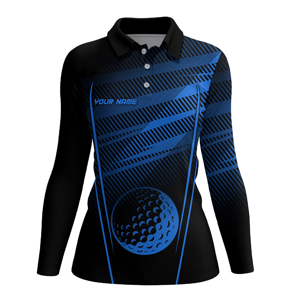 Black and Blue Pattern Golf ball custom Womens golf polo shirts, personalized golf gifts for ladies NQS8160