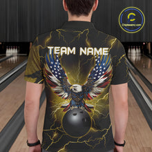 Load image into Gallery viewer, Yellow lightning thunder bowling American flag Eagle custom Mens Bowling Polo, Quarter Zip Shirts NQS10557