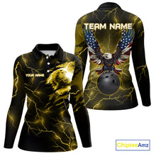 Load image into Gallery viewer, Yellow lightning thunder bowling American flag Eagle custom Womens Bowling Polo, Quarter Zip Shirts NQS10557