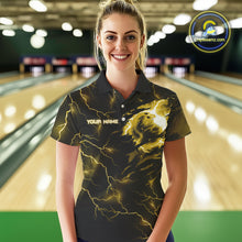 Load image into Gallery viewer, Yellow lightning thunder bowling American flag Eagle custom Womens Bowling Polo, Quarter Zip Shirts NQS10557