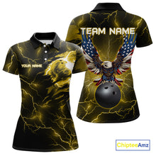 Load image into Gallery viewer, Yellow lightning thunder bowling American flag Eagle custom Womens Bowling Polo, Quarter Zip Shirts NQS10557