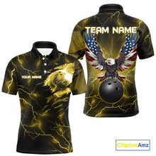Load image into Gallery viewer, Yellow lightning thunder bowling American flag Eagle custom Mens Bowling Polo, Quarter Zip Shirts NQS10557