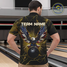 Load image into Gallery viewer, Yellow lightning thunder bowling American flag Eagle custom Mens Bowling Polo, Quarter Zip Shirts NQS10557