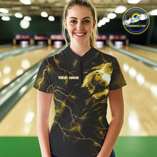Load image into Gallery viewer, Yellow lightning thunder bowling American flag Eagle custom Womens Bowling Polo, Quarter Zip Shirts NQS10557