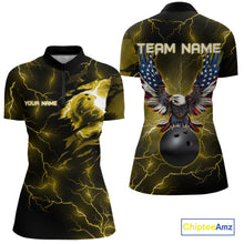 Load image into Gallery viewer, Yellow lightning thunder bowling American flag Eagle custom Womens Bowling Polo, Quarter Zip Shirts NQS10557
