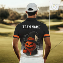 Load image into Gallery viewer, Black and Orange Funny pumpkin Golf Ball Men golf polo shirts Custom Halloween team mens golf wear NQS10778