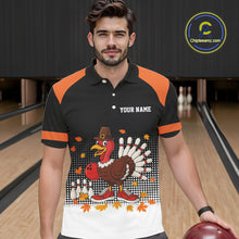 Load image into Gallery viewer, Black and Orange Turkey Bowling Polo, 1/4 Zip Shirts For Men Custom Thanksgiving team Bowling jersey NQS10779