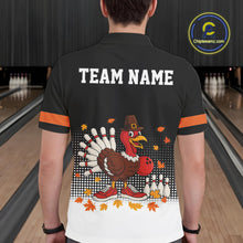 Load image into Gallery viewer, Black and Orange Turkey Bowling Polo, 1/4 Zip Shirts For Men Custom Thanksgiving team Bowling jersey NQS10779