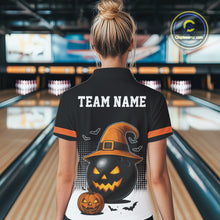 Load image into Gallery viewer, Black and Orange Funny Halloween Bowling Polo, 1/4 Zip Shirts For Women Custom team Bowling jersey NQS10780