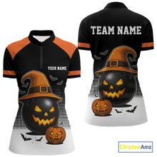 Load image into Gallery viewer, Black and Orange Funny Halloween Bowling Polo, 1/4 Zip Shirts For Women Custom team Bowling jersey NQS10780