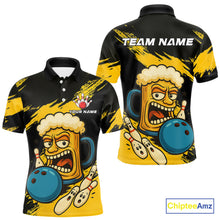 Load image into Gallery viewer, Black And Yellow Funny Beer Bowling Men Polo, 1/4 Zip Shirts Custom Angry Beer Glass Bowling Jersey NQS10784