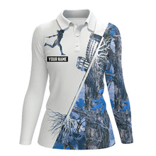 Load image into Gallery viewer, Blue Camo Women Disc golf polo shirts custom disc golf jersey, women disc golf apparel NQS9301