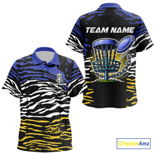 Load image into Gallery viewer, Blue, Yellow and White Tiger Skin Pattern Kid Disc golf polo shirt Custom team disc golf jerseys NQS9804