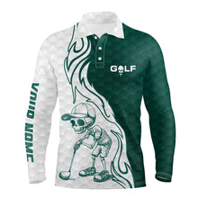 Load image into Gallery viewer, Green and white Mens golf polo shirt custom name golf skull shirts, golfing apparel gift for mens NQS5611